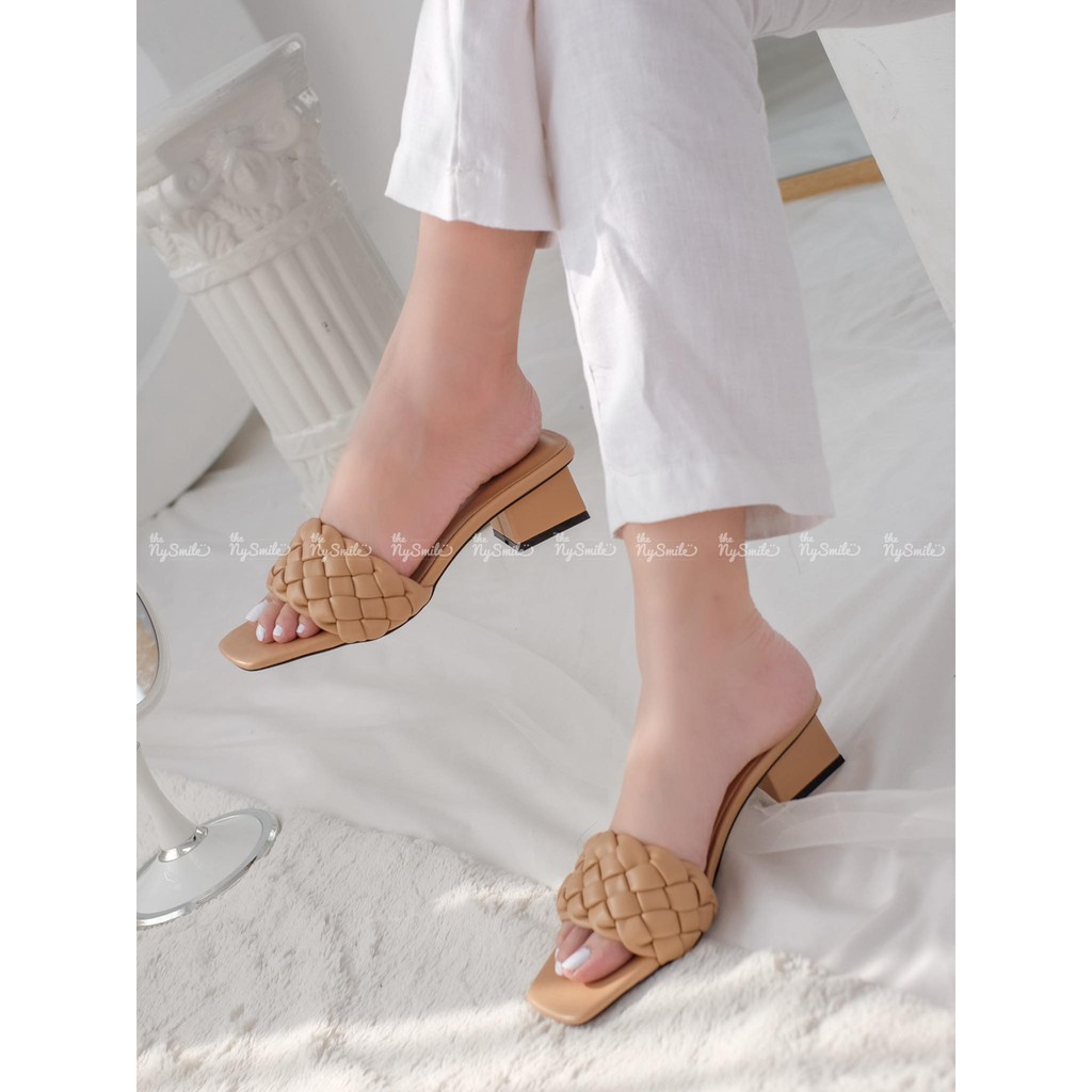 Dép guốc cao 5cm bản ngang bính Thenysmile, Sandal quai đan nữ xinh xắn 3 màu cực Hot - xeus
