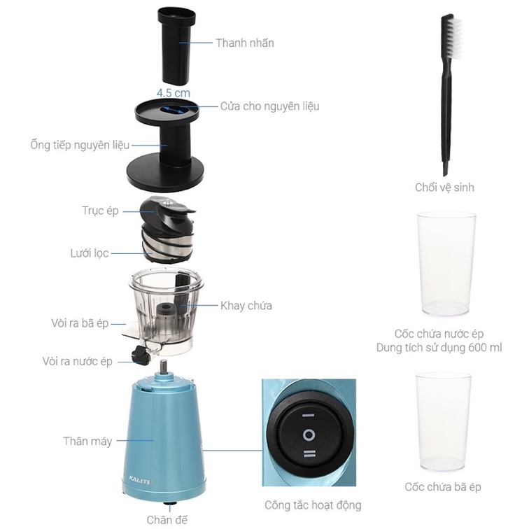 Máy ép chậm Kalite KL-530, Hàng chính hãng bảo hành 12 tháng