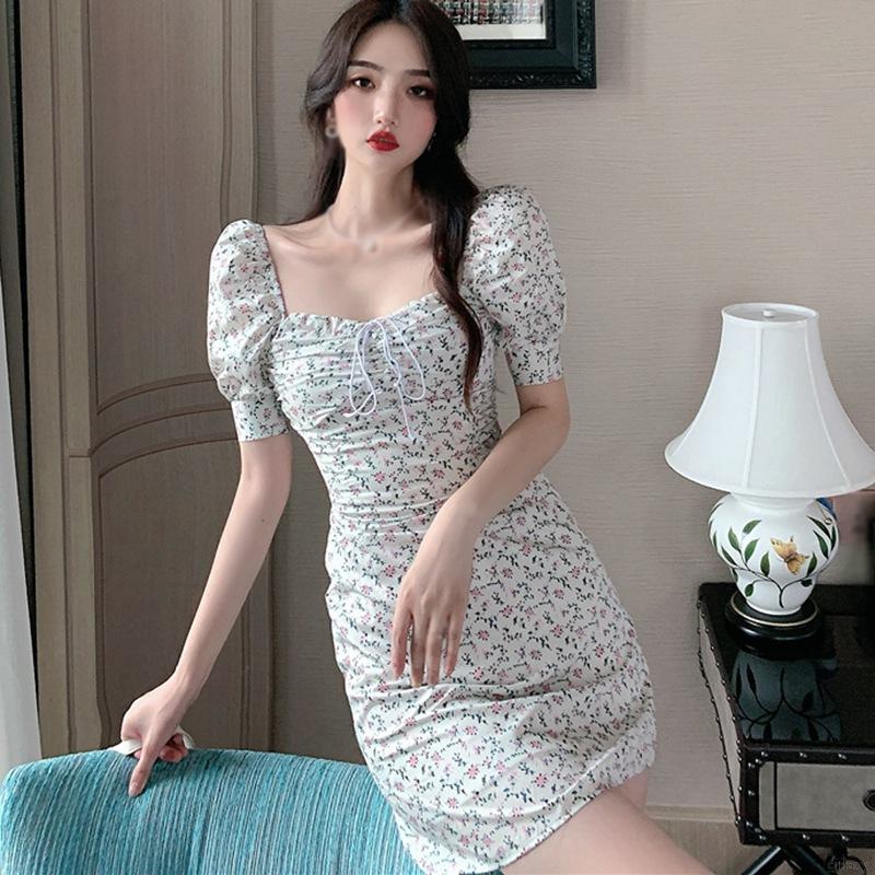 Đầm body tay ngắn họa tiết hoa thời trang Hàn Quốc