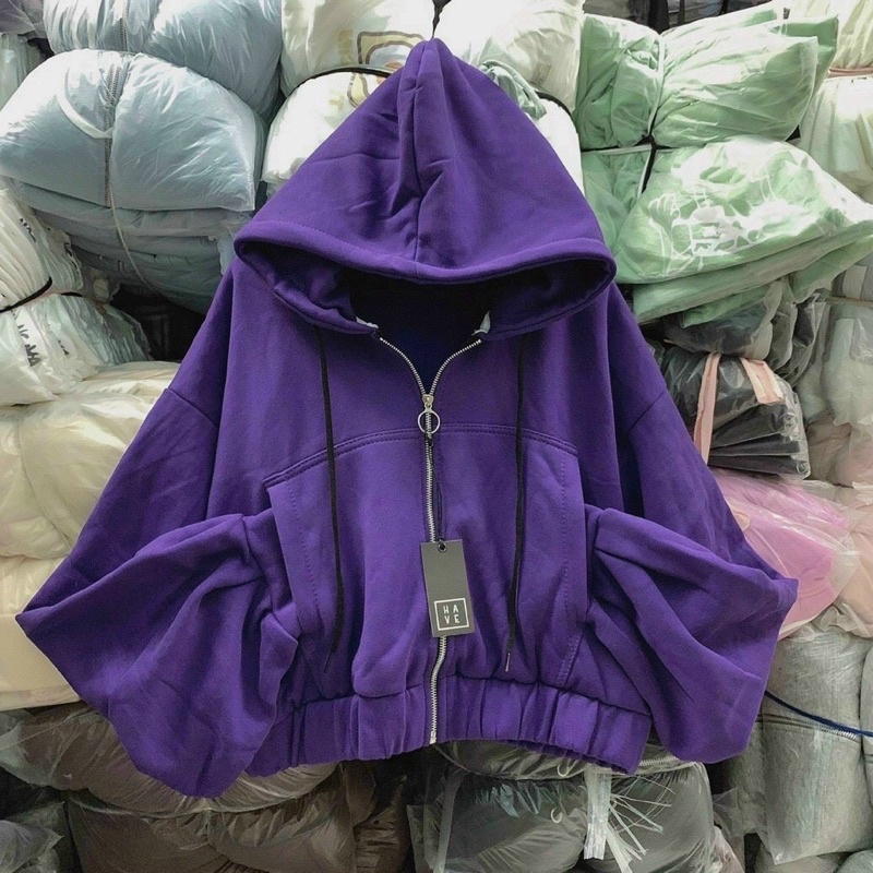 Áo khoác nỉ dây kéo cánh dơi form croptop - Hoodie zip croptop