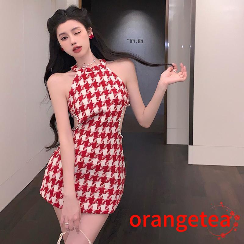 Ort-đầm Ôm Dáng Không Tay Cổ Yếm Khoét Rỗng Đính Đá Giả Kim Cương Khoét Rỗng Cho Nữ