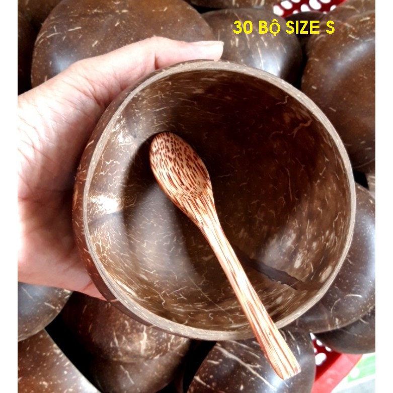 Bát Gáo Dừa bóng đen và Thìa Gỗ Tự nhiên ||Cocodecor XƯỞNG SX