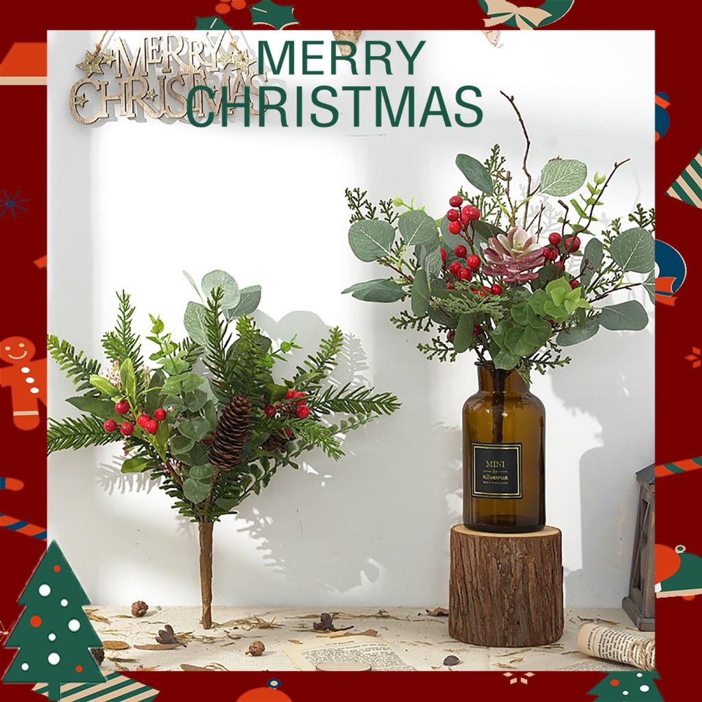 1 Nhánh Lá Hoa Nhân Tạo Bằng Nhựa Trang Trí Cửa Sổ Tiệc Cưới Giáng Sinh