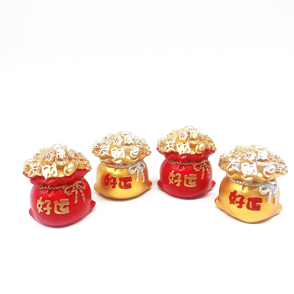 Bao túi đồng xu đỏ, vàng nhỏ xinh tranh trí  tiểu cảnh, bánh kem, để xe hơi ... phong thủy may mắn tài lộc