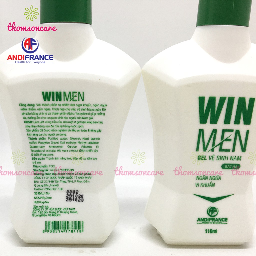 Dung dịch vệ sinh nam Winmen - vệ sinh vùng kín hương bạc hà, locarno khử mùi, Gel Win men chai 110ml