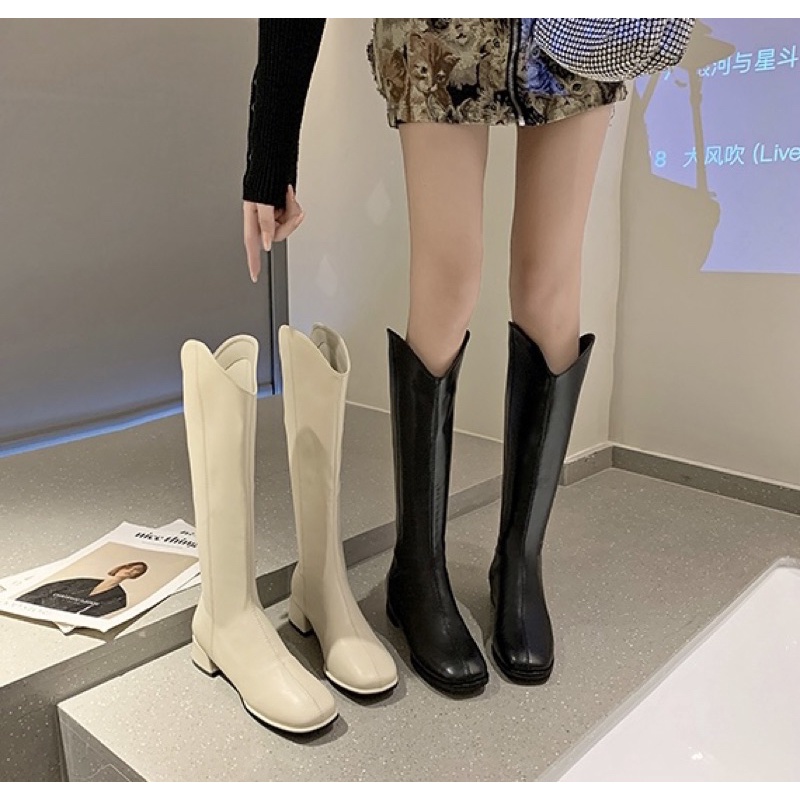 Giày Boots cao đùi cổ V