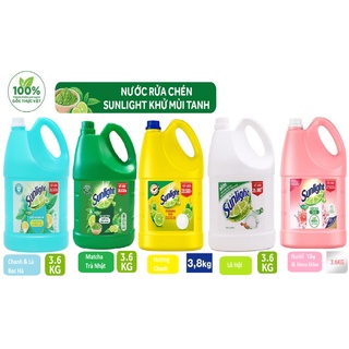 Nước rửa chén Sunlight chanh 3.6L ,Trà xanh,Bạc Hà ,Lô Hội 3.6L