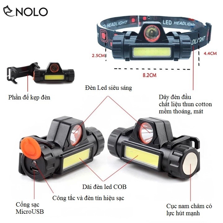 Đèn Đội Đầu Pin Sạc Coba 2in1 Cree XPE Q5 Kết Hợp Led COB Chống Nước IP68