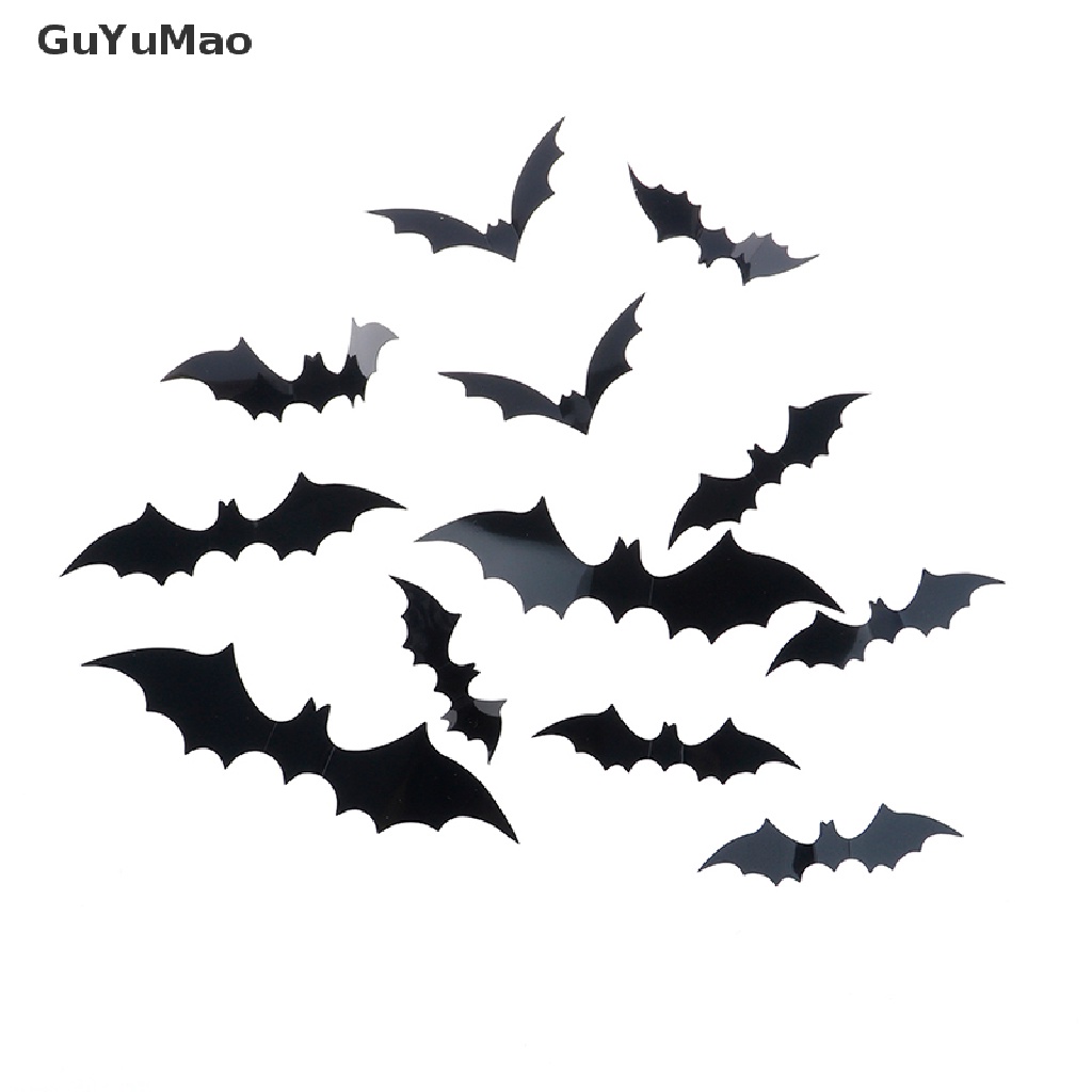 Set 12 Sticker Dán Tường Trang Trí Halloween Hình Dơi 3D Bằng PVC Màu Đen DIY PRTA