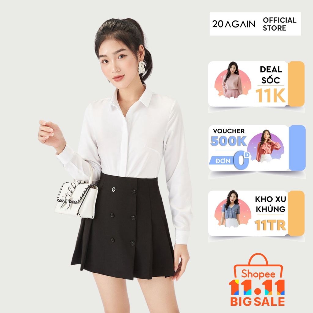[Mã WABR1111 giảm 10% đơn 250K] Áo sơ mi nữ dài tay 20AGAIN, áo sơ mi trắng hàng thiết kế, dáng basic ASW1156