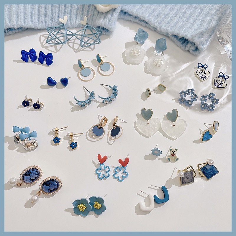 Khuyên Tai Đính Đá Xanh Dương Thiết Kế Mới Cao Cấp Thời Trang Mùa Hè Dành Cho Nữ 2022