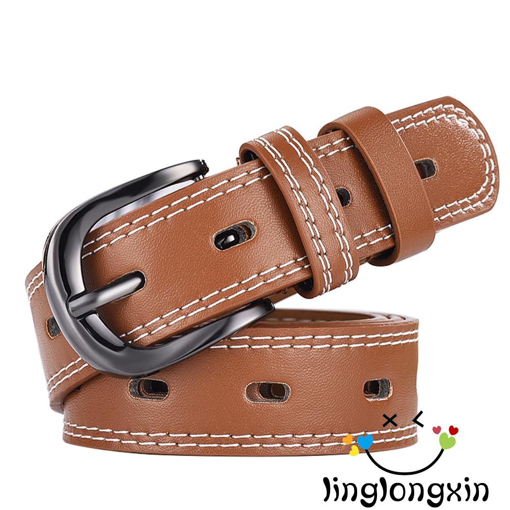 Thắt lưng da PU có khóa kim loại dạng mỏng hợp thời trang cho nam nữ