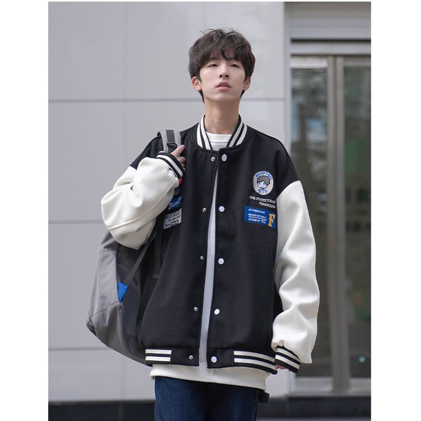 Áo Bomber Fom Nam Nữ Nỉ Phối Tay Họa Tiết Hoạt Hình Cậu Bé 3 Màu Siêu Hot - Dáng Rộng Fom Thụng Hot Trend 2021