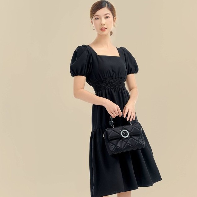 Đầm nữ cổ vuông nhúm eo , tay bồng , dáng xèo TKFASHION DK953