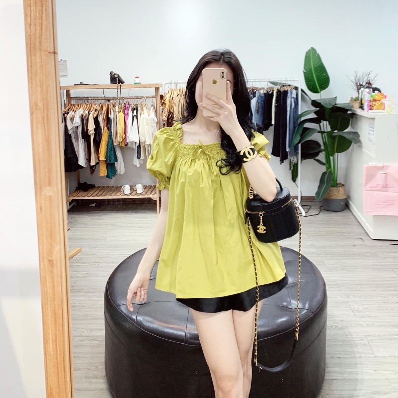 [Siêu Hot] Áo Babydoll Tím Chun Ngực, Áo Kiểu Nưc Tay Bồng Siêu Xinh Có Ảnh Thật Kèm Video