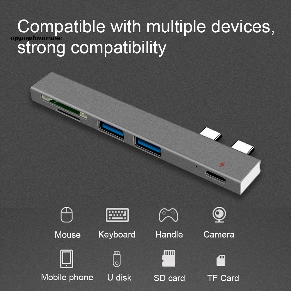 *DNPJ* Dual Type C Hub USB-C to USB 2.0 PD Charging TF Secure Digital Card Dock Adapter