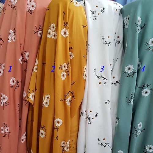 Vải đũi mềm mát hoa cúc cành may quần áo, váy, scrunchies