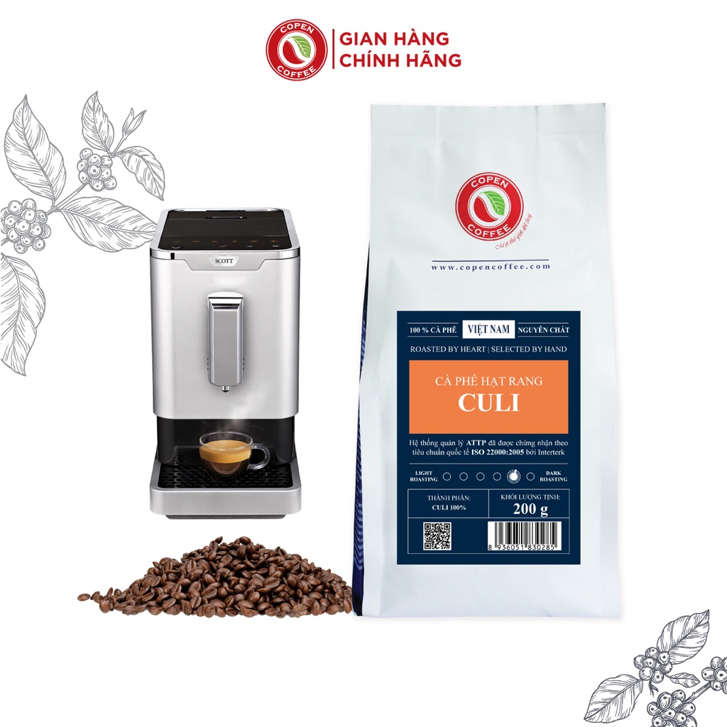 Cà Phê Copen Coffee Hạt Culi Nguyên Chất - Pha Máy Espresso, Pha Phin - Đắng Đậm, Thơm Nồng, Hậu Vị Sâu (Gói 200G)