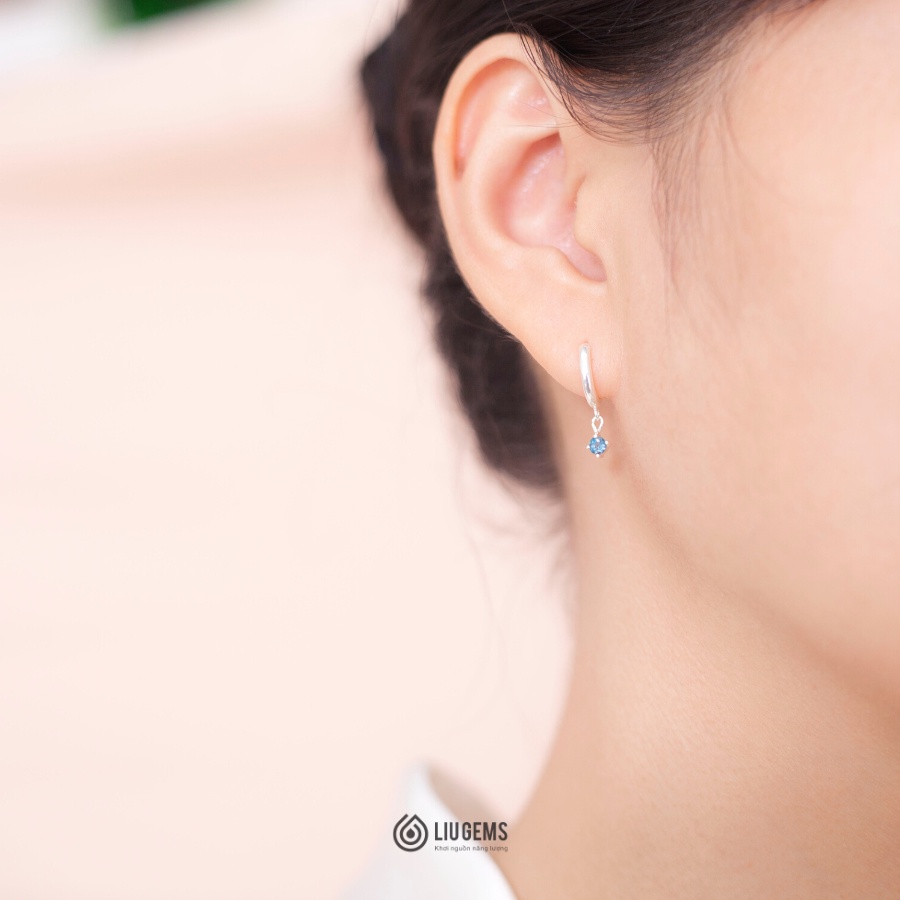 Khuyên Tai Tròn Bạc Nữ 925 Liugems Mix Hạt Đá Facet Phong Thuỷ Tự Nhiên Nữ Tính, Nhẹ Nhàng