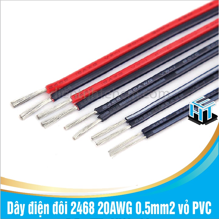 1 Mét Dây điện đôi 2468 20AWG 2 màu đỏ - đen lõi 0.5mm2 vỏ PVC