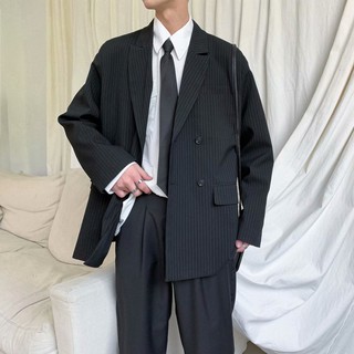 Áo Khoác Blazer Kẻ Sọc Trắng Đen Phong Cách Công Sở Thanh Lịch