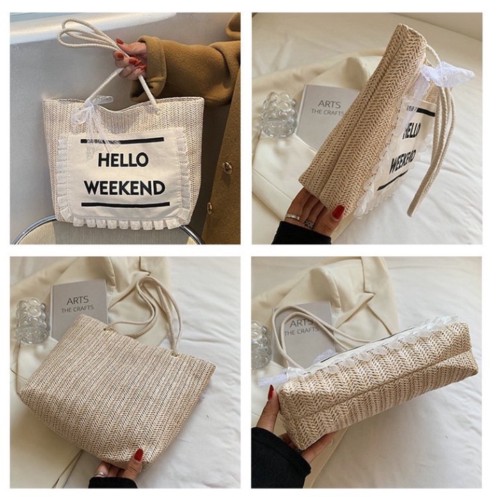 Túi Cói Đi Biển Du Lịch Hello Weekend LUHAZO  Sang Chảnh Phong Cách Hàn Quốc K4T5-2