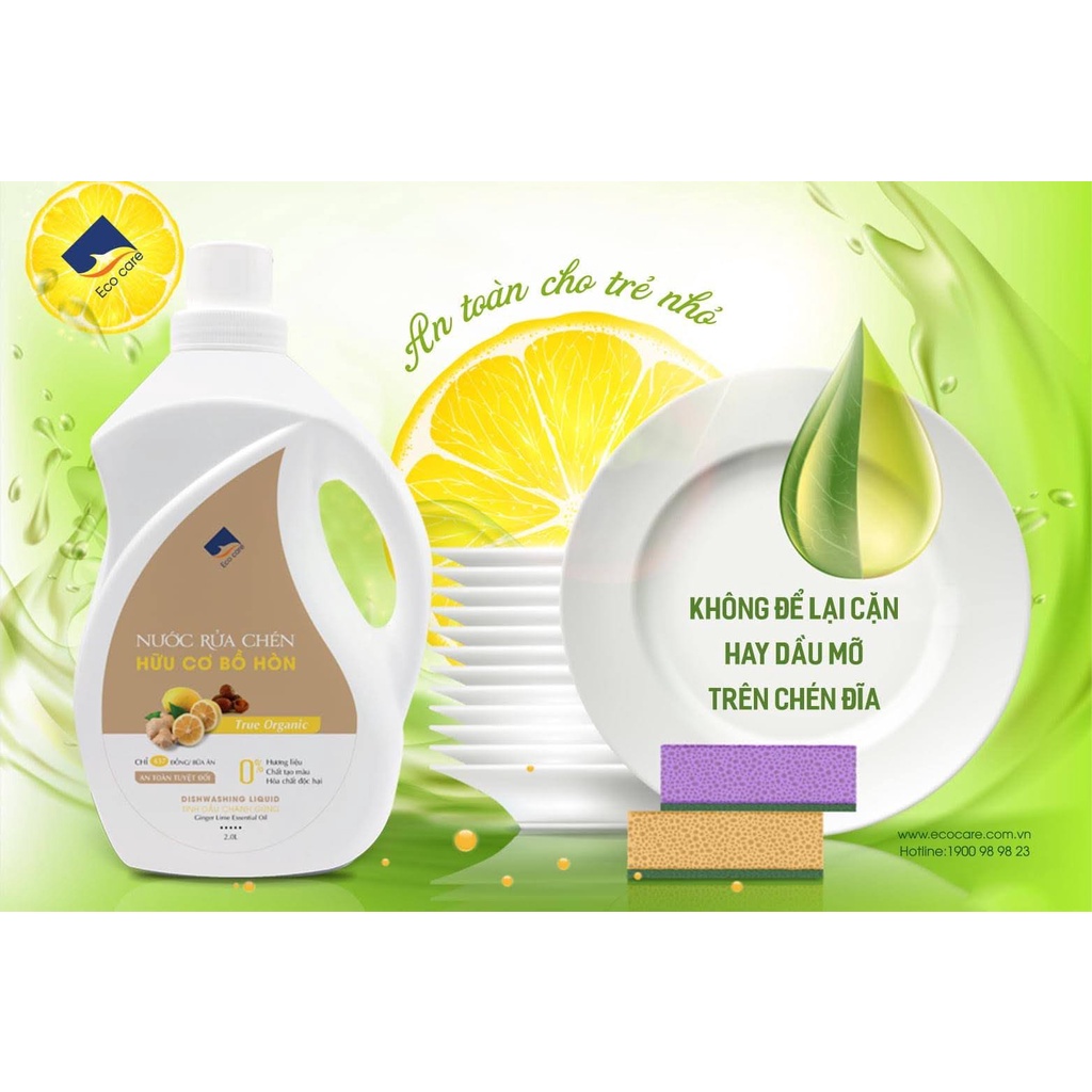 2Lit Dầu rửa bát, rửa bình sữa Bồ Hòn Ecocare gốc thực vật