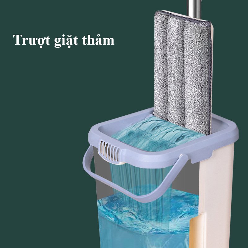 Bộ lau nhà gồm 01 cây lau ống bằng thép+nhựa+2 miếng vải lau, thùng đựng nước bằng nhựa