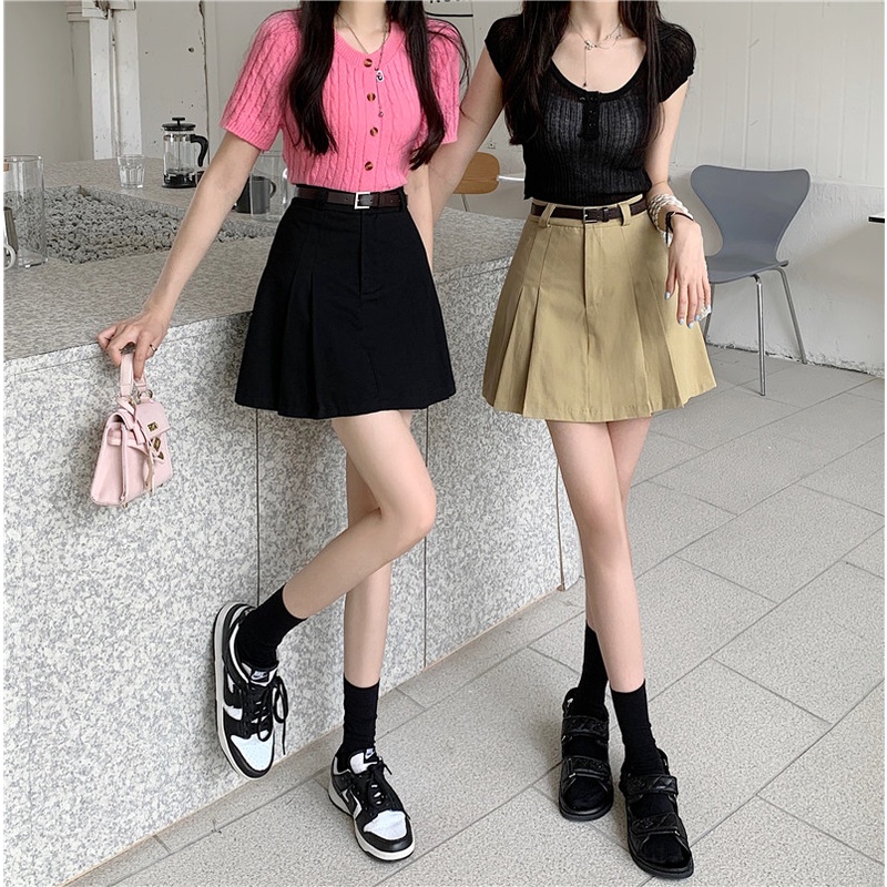 Chân váy chữ A SUXI lưng cao đơn giản phong cách Hàn Quốc thời trang