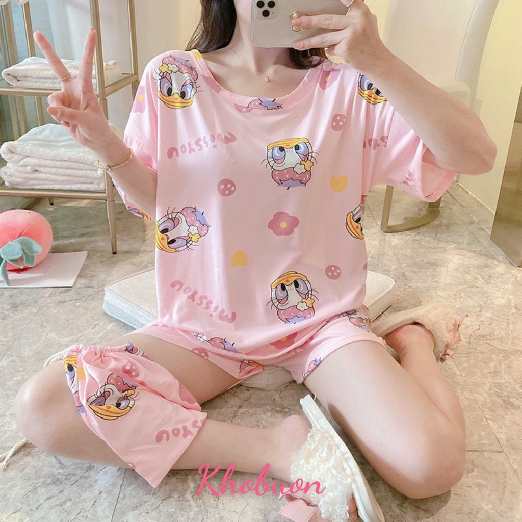 Đồ bộ bầu cộc tay quần đùi chất thun sữa siêu thoáng mát, họa tiết dễ thương sau sinh bọn chen thoải mái BĐ838