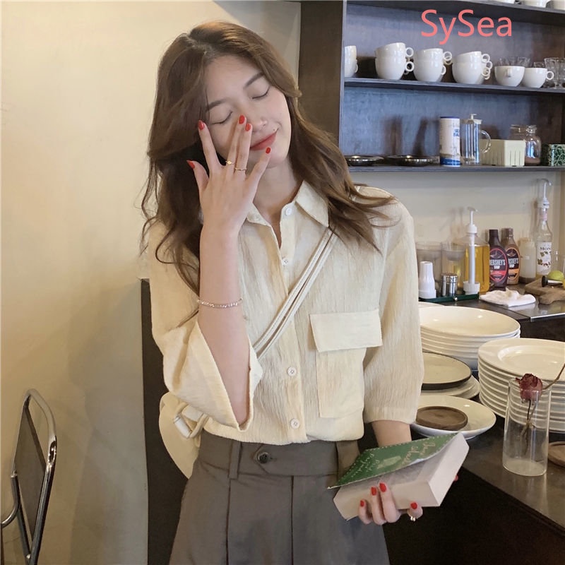 Áo Sơ Mi Nữ Plus size Màu Trơn Phong Cách Retro Hàn Quốc