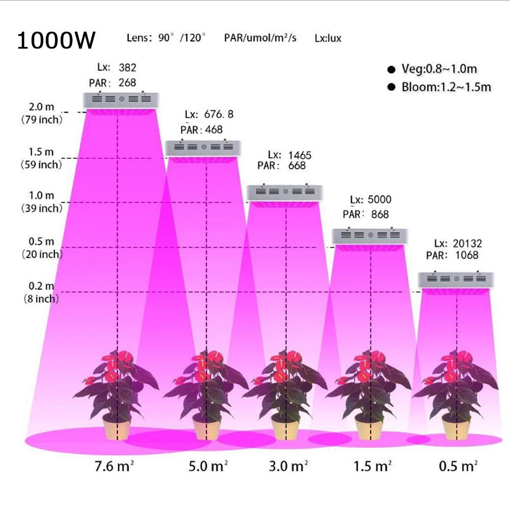 1000W LED Grow Light Quang phổ đầy đủ cho các nhà kính thủy canh trong nhà Veg và Bloom 100W Đèn LED 10W