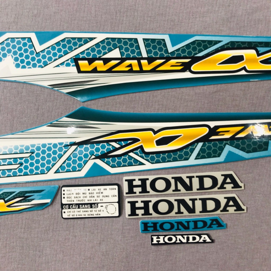 Nguyên bộ tem rời 3 lớp zin thái dán xe máy Honda Wave A Wave Alpha đời 2016 màu xanh