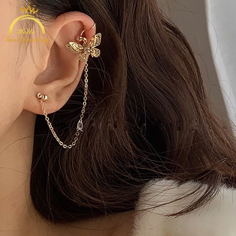 Bông Tai Dạng Kẹp Hình Bướm / Ngôi Sao / Mặt Trăng Đính Đá Zircon Thời Trang Hàn Quốc Cho Nữ