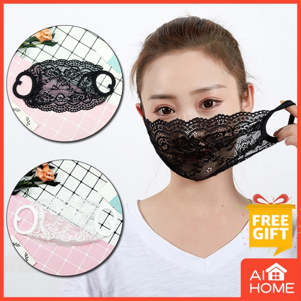 Khẩu Trang Ren Màu Đen Chống Nắng Một Lớp Thoáng Khí Gợi Cảm Cho Nữ