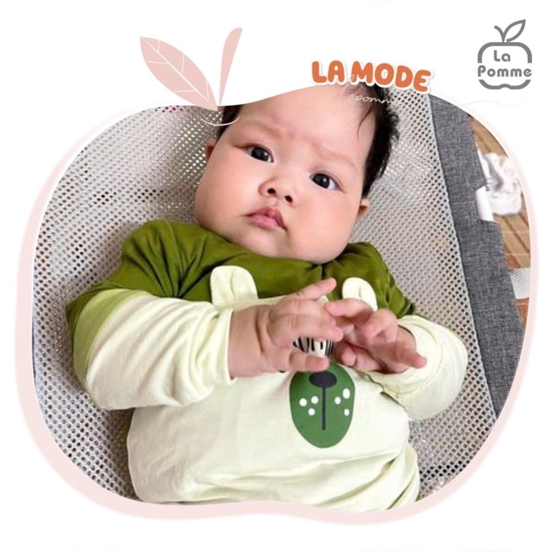 Bộ quần áo dài tay La Pomme phối màu mặt gấu dành cho bé trai bé gái mặc điều hòa