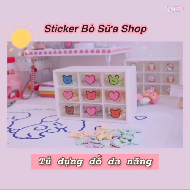 Tủ để bàn trong suốt 9 ngăn (tặng kèm Sticker) đựng băng keo, giấy note, đồ dùng diện tích nhỏ gọn, màu xinh rụng rời