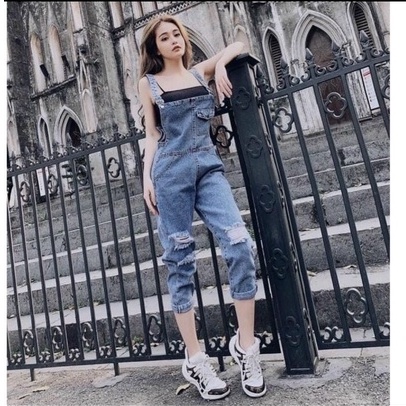 Yếm jean dài rách nữ- yếm bò ulzzang phong cách hàn quốc cao cấp Lady-Hn Store88 h8