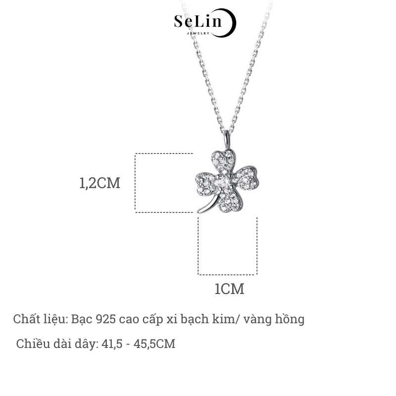 Vòng cổ bạc SELIN JEWELRY dây chuyền bạc nữ 925 cỏ bốn lá đính đá lấp lánh nữ tính