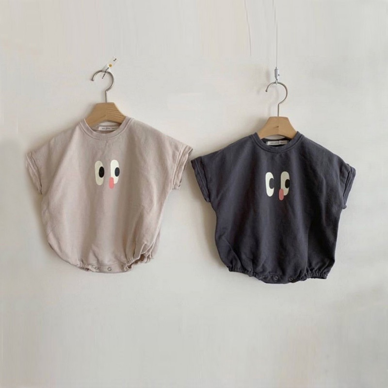 Bộ áo liền quần tay ngắn in hình đôi mắt dành cho bé trai và bé gái sơ sinh