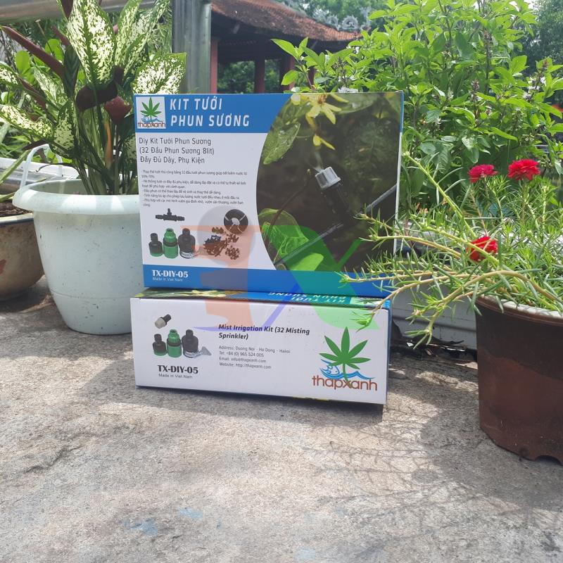 Bộ Kit 32 Đầu béc phun sương 8lit đầy đủ dây, phụ kiện TX-DIY-05, Phun sương làm mát, Tưới Lan, tưới rau DIY