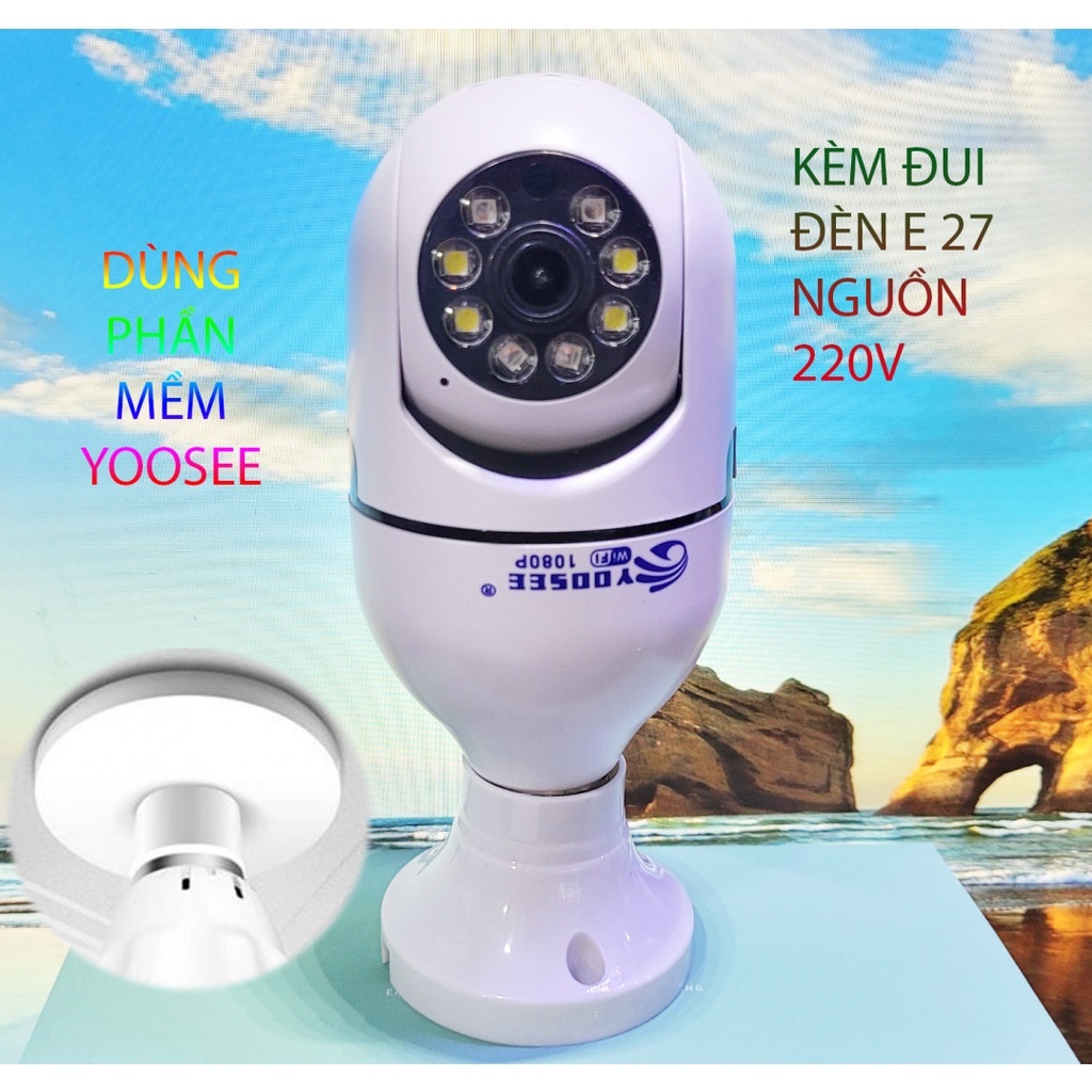 CAMERA IP YOOSEE HÌNH BÓNG ĐIỆN CÓ LED MẪU MỚI 2022 ngụy trang (có chui) CHUẨN 2.0MPX - XOAY 360 ĐỘ - ĐÀM THOẠI 2 CHIỀU