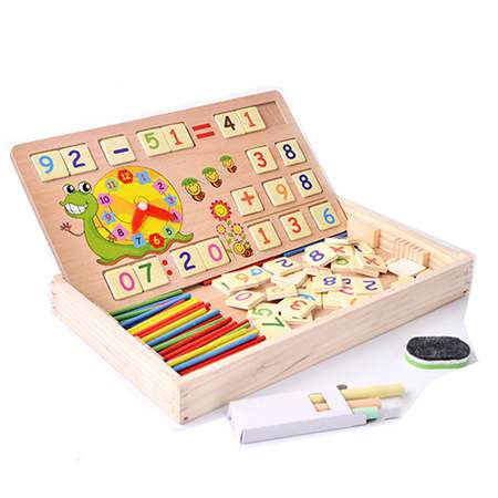 ĐỒ CHƠI GIÁO DỤC - Bảng gỗ 2 mặt kèm que tính, các chữ số kèm đồng hồ độc đáo cho bé vừa học vừa chơi