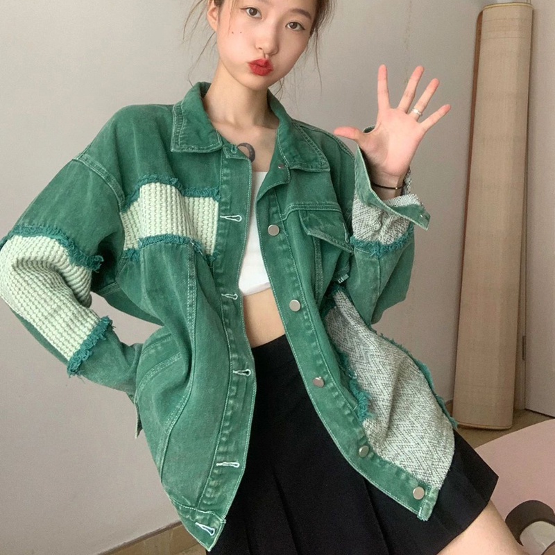 IELGY     Áo Khoác denim Dáng Rộng Thời Trang Cá Tính Cho Nữ