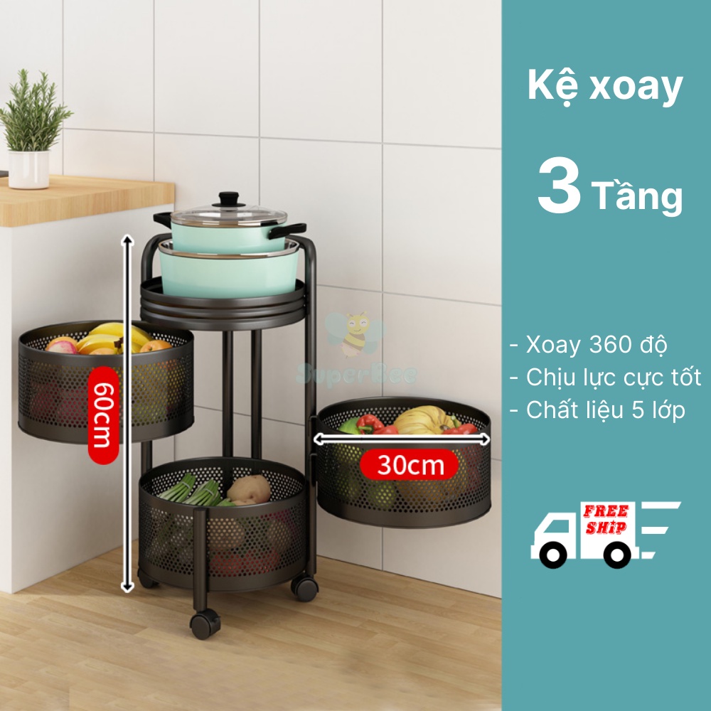 Kệ Tròn Xoay 360 Độ Đa Năng, Kệ 3/4/5 Tầng Có Bánh Xe, Đựng Đồ Chơi, Rau Củ, Mĩ Phẩm, Đồ Dùng Trong Nhà