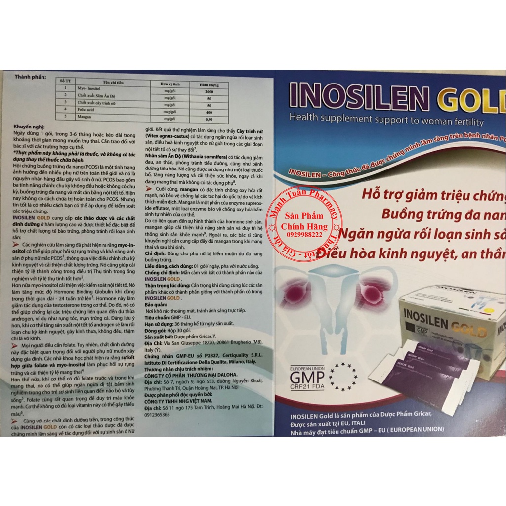 INOSILEN GOLD - Hỗ trợ chất lượng buồng trứng 30gói/hộp