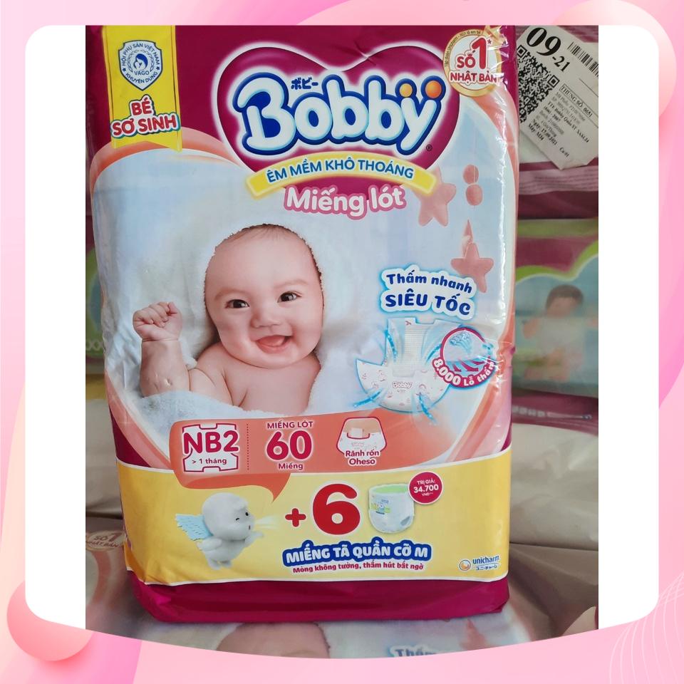 Tấm lót sơ sinh bobby newborn 2-60 miếng, tả lót mẫu mới tặng kèm 6 miếng tả quần size m, bobby cho bé dưới 1 tháng tuổi