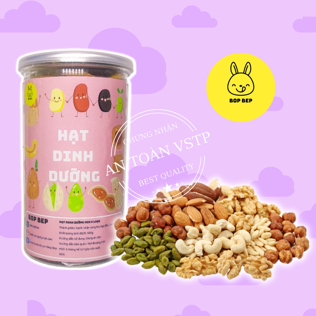 Hạt dinh dưỡng mix 3 loại (hạnh nhân rang bơ, hạt điều, hạt dẻ cười) 500g Bop Bep- đồ ăn vặt ngon, đồ ăn vặt Hà Nội