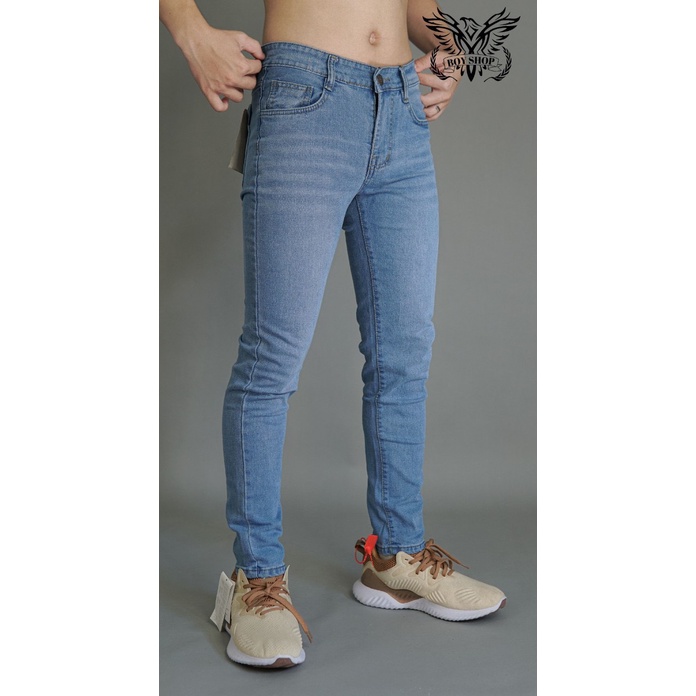 Quần Jean xanh nam trơn ống slimfit có big size