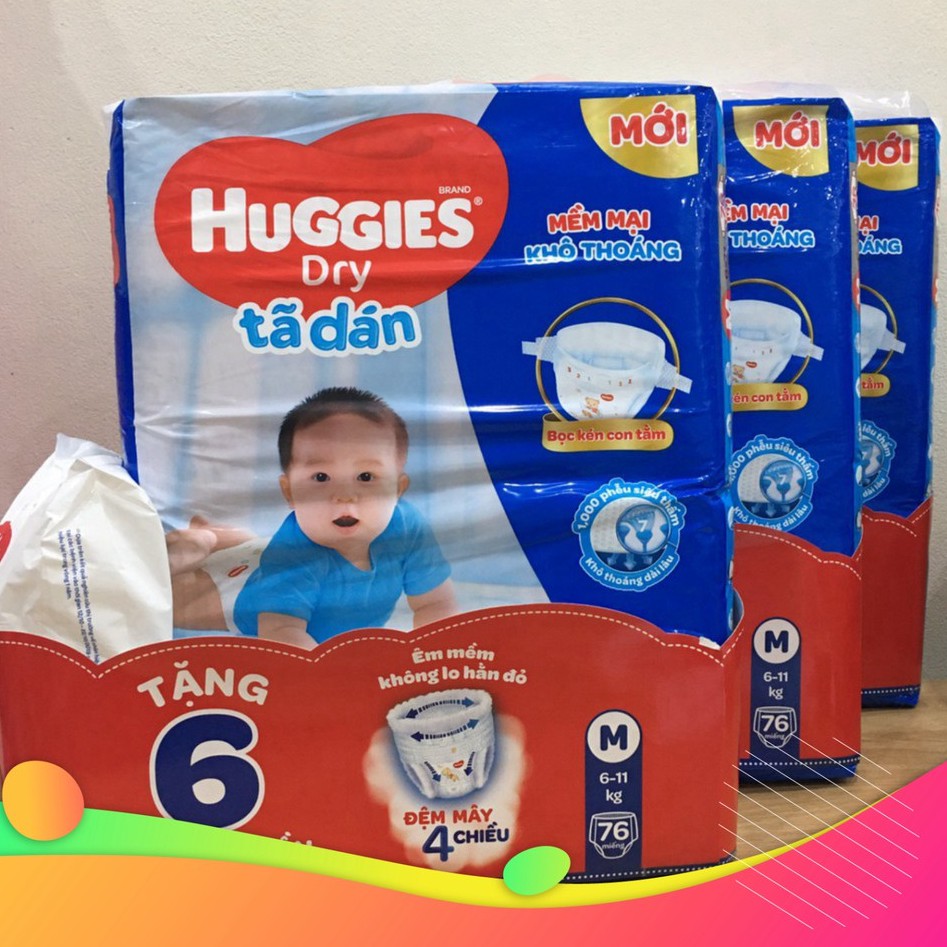 [Freeship] Combo 03 tã dán Huggies size M76, M76+6tq bọc kén con tằm(cho trẻ 6-11kg) _Hàng mới,có sẵn